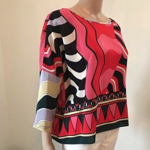 M Missoni Red 100% Silk 3/4 Sleeve Blouse